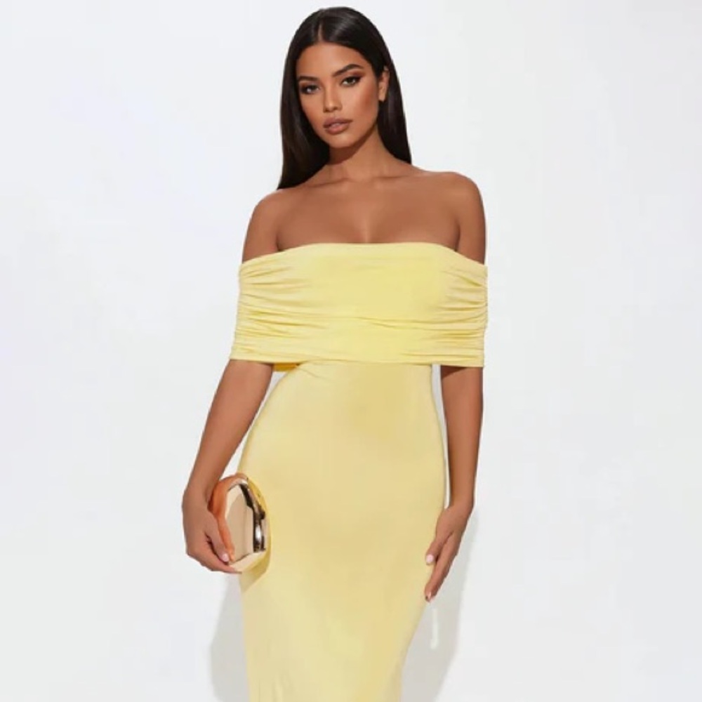 Fashion Nova Strapless Yellow Dress